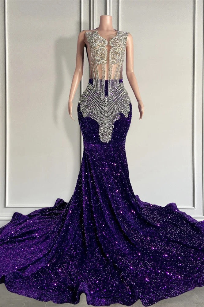 Sequined Sleeveless Mermaid Prom Dress with Beadings-Ballbella