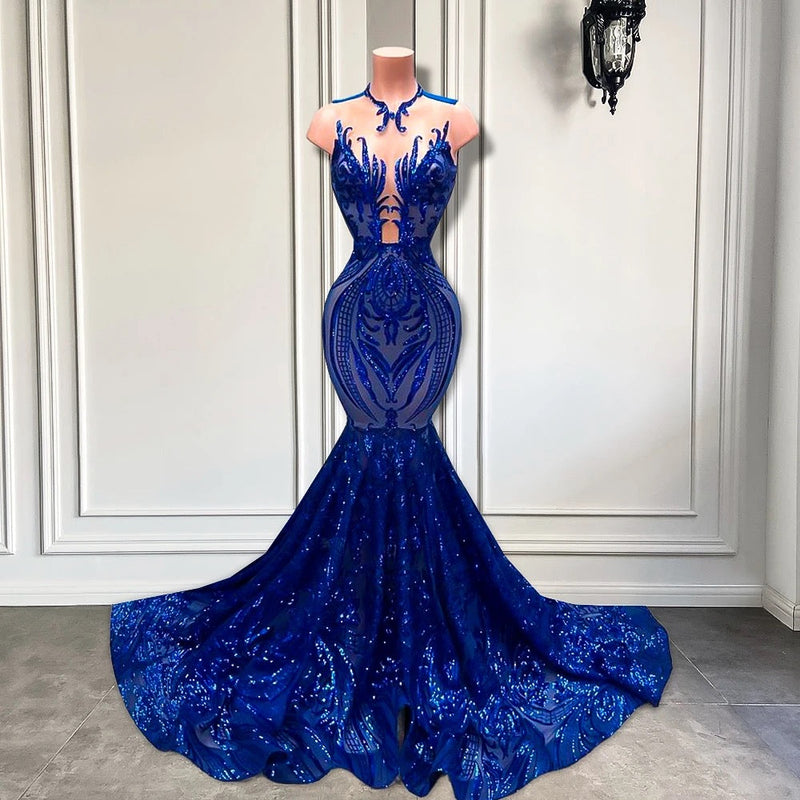 Sequins Royal Blue Sleeveless Mermaid Prom Dress Sequins Royal Blue Sleeveless Mermaid Prom Dress