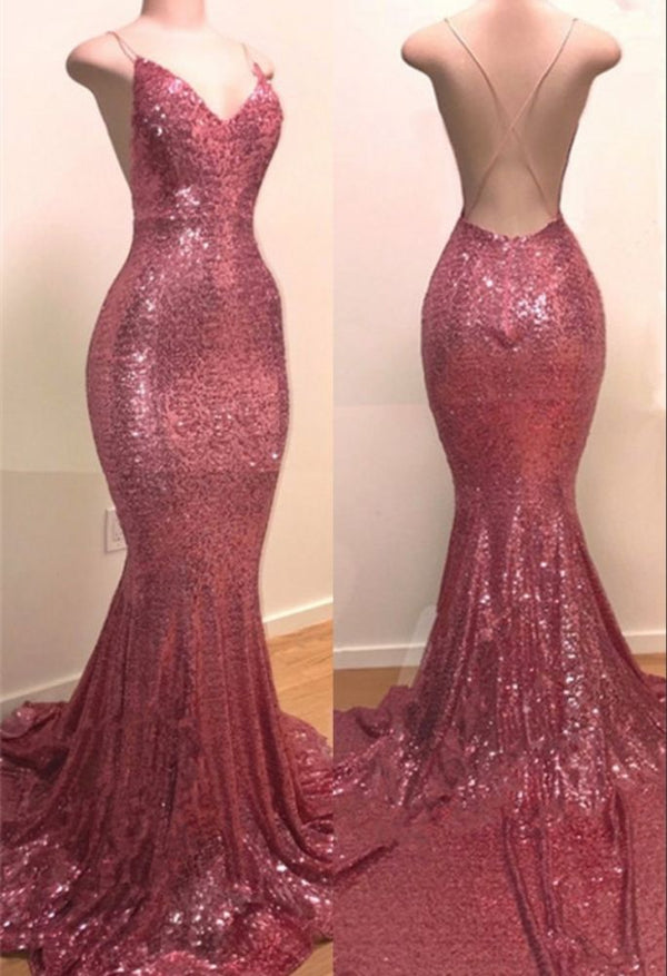 Ballbella offers Sequins V-neck Sleeveless Spaghetti Backless Prom Dresses at a cheap price from Sequined to Mermaid hem.. Be the prom belle with Gorgeous yet affordable Sleeveless Real Model Series.