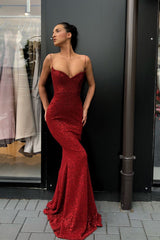 Sexy Black Spaghetti Straps Mermaid Prom Dress Sequins Chiffon Long-Ballbella