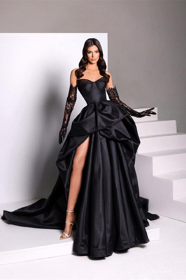 Sexy Black Sweetheart Mermaid Prom Dress Long With Slit Online-Ballbella