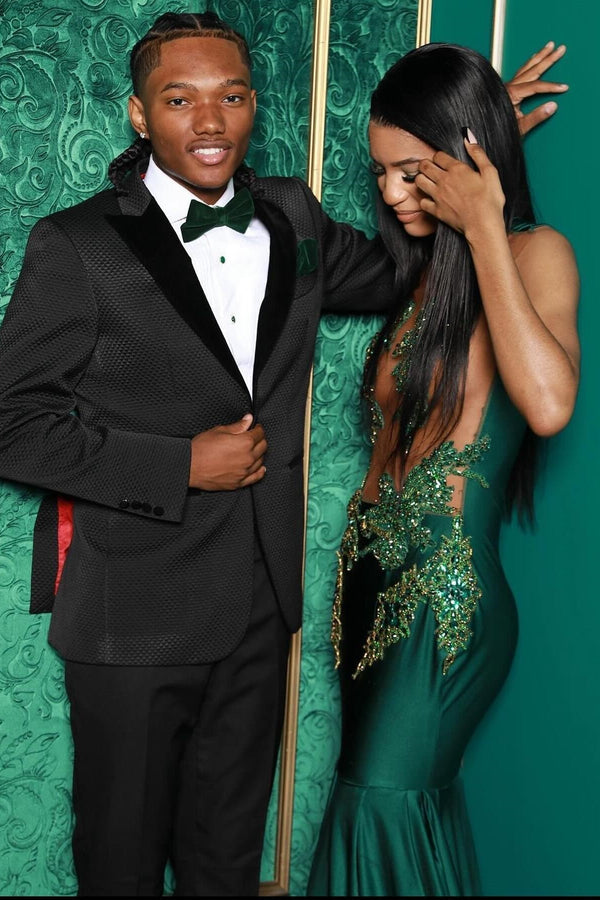 Sexy Dark Green Appliques Mermaid Sleeveless Prom Dress with Beads-Ballbella