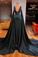 Sexy Deep V-Neck Sleeveless Long Evening Gowns Mermaid Prom Dress With Ruffles-Ballbella