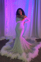 Sexy Long Sleeves Silvery Mermaid Prom Dress Sequins Strapless Long-Ballbella