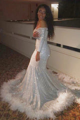 Sexy Long Sleeves Silvery Mermaid Prom Dress Sequins Strapless Long-Ballbella