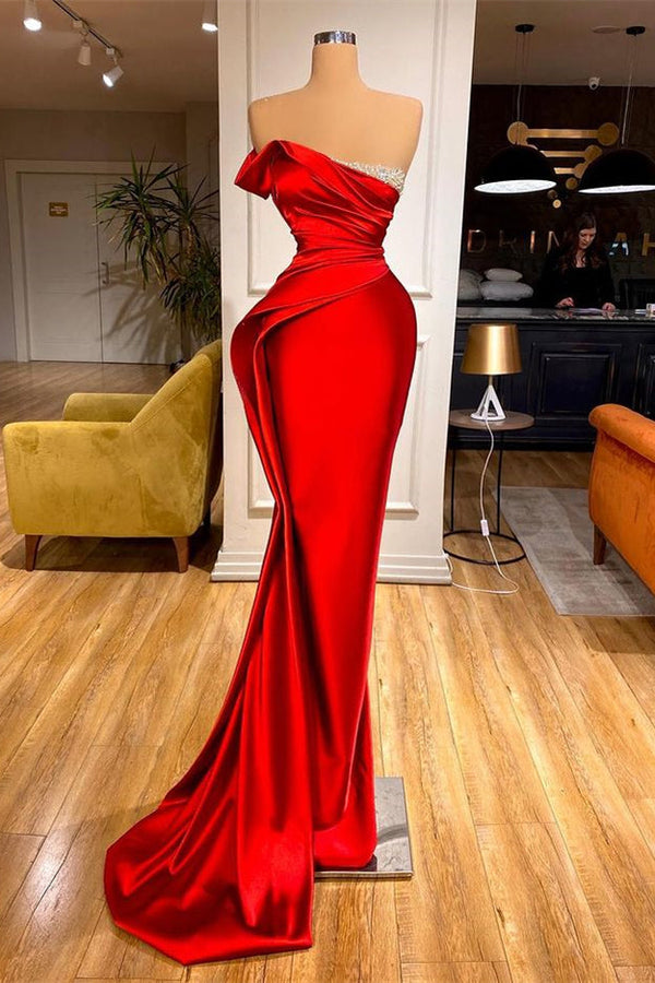 Sexy Red Mermaid Long Prom Dress With Beads Ruffles-Ballbella