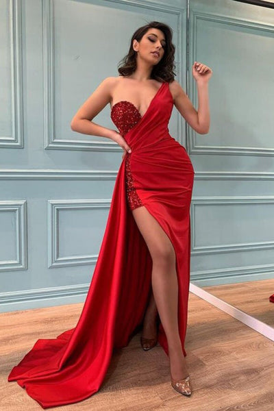 white christmas dresses Ladivine CC415 Size 12 Red Sheer Beaded V Neck Corset Prom Dress A Line Shimmer Ballgown Formal Gown main image 0