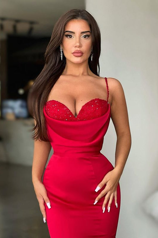 Sexy Red Spaghetti-Straps Mermaid Prom Dress Long On Sale-Ballbella
