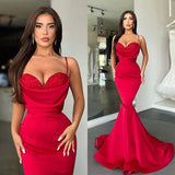 Sexy Red Spaghetti-Straps Mermaid Prom Dress Long On Sale-Ballbella