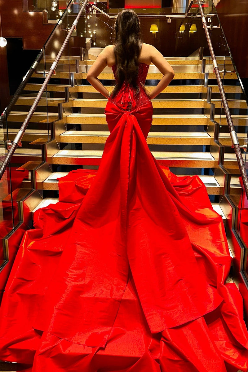 Sexy Red Sweetheart Mermaid Lace Up Sequins Prom Dress-Ballbella