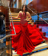 Sexy Red Sweetheart Mermaid Lace Up Sequins Prom Dress-Ballbella