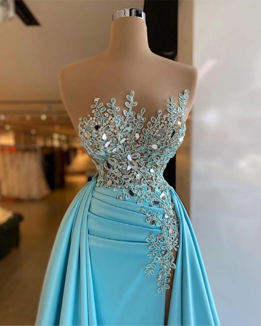 Sexy Sleeveless Sequins Mermaid Prom Dress with Detachable Train-Ballbella
