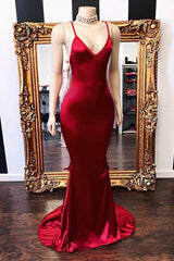Sexy Spaghetti Straps V-Neck Mermaid Prom Dress Red Long Chiffon-Ballbella