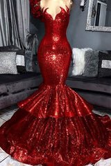 Sexy Strapless Mermaid Red Prom Dress Sequins Long-Ballbella