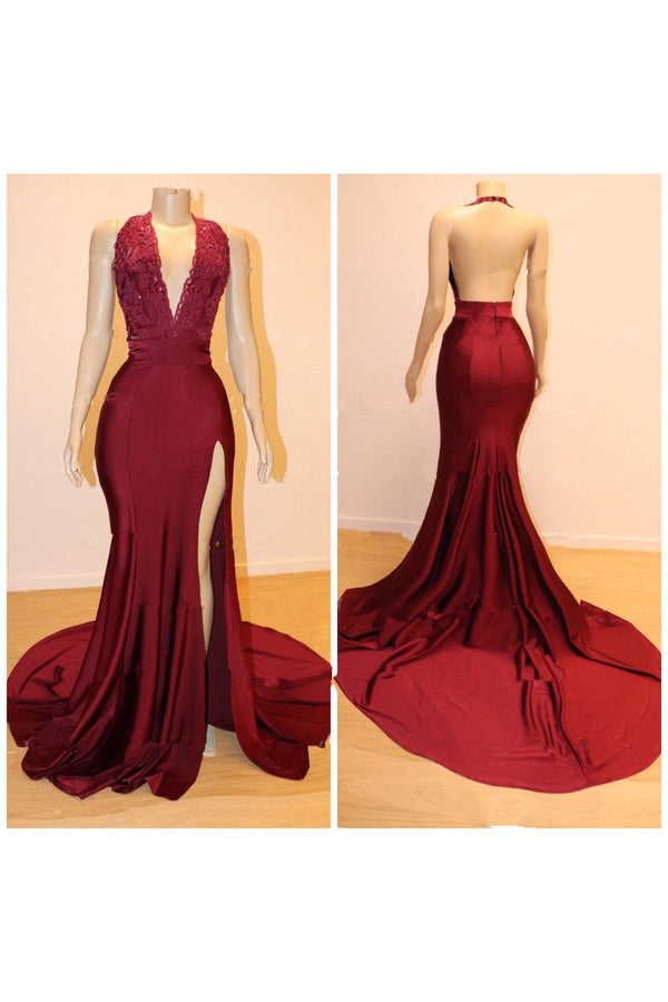 Sexy V-neck Chiffon Mermaid Prom Dress Sequins Long Backless With Split-Ballbella