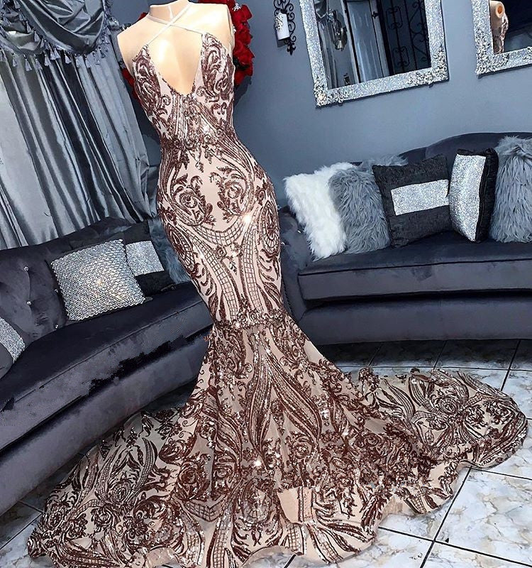 Ballbella offers V-neck Sequins Sleeveless Mermaid Floor Length Prom Dresses at a cheap price with Sequined to Mermaid hem. Gorgeous yet affordable Sleeveless Real model dresses.