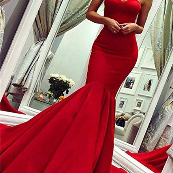 red backless dress prom Sey Satin Mermaid Sleeveless Sweetheart Floor Length Dresses Evening Gowns With Zipper Dark Green Rush Service:With Rush+$20.00 Sleeve Type_Off Shoulder Short Sleeve Simple Strapless White A