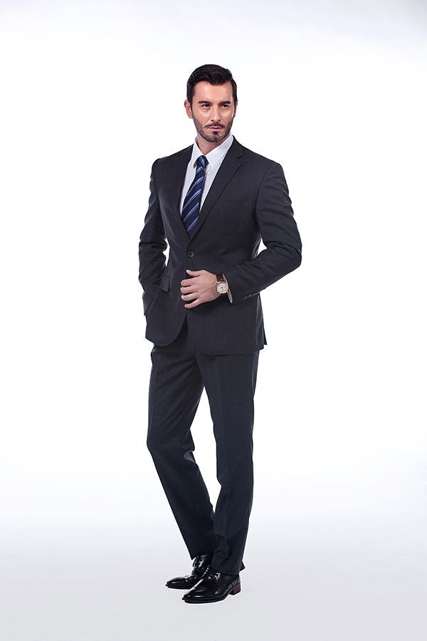 Sharp-looking Plaid Grey Mens Suits Notch Lapel Suits for Men-Ballbella