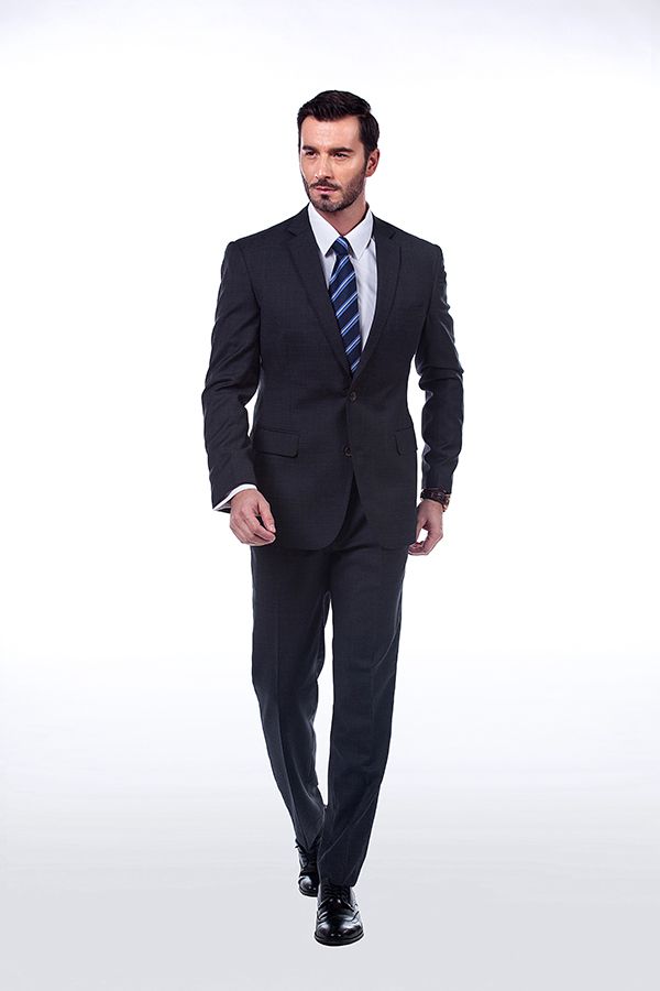 Sharp-looking Plaid Grey Mens Suits Notch Lapel Suits for Men-Ballbella