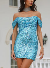 Sheath Cowl Neck Sleeveless Short/Mini Sequined Homecoming Dresses-Ballbella