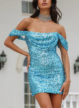 Sheath Cowl Neck Sleeveless Short/Mini Sequined Homecoming Dresses-Ballbella