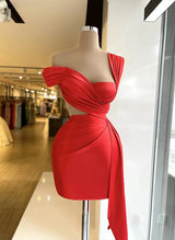 Sheath Off-The-Shoulder Sleeveless Short/Mini Charmeuse Homecoming Dresses With Cascading Ruffles-Ballbella