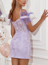 Sheath Off-the-Shoulder Sleeveless Short/Mini Lace Homecoming Dresses-Ballbella