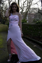 Sheath One-shoulder Wide Strap Front Slit Floor Length Chiffon Paillette Evening Dress-Ballbella