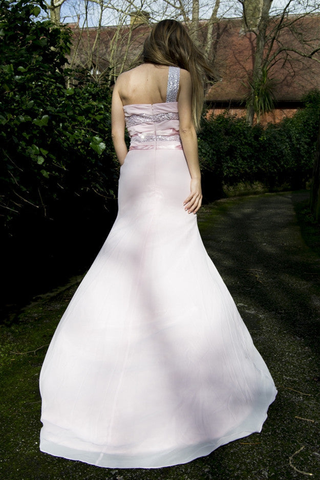 Sheath One-shoulder Wide Strap Front Slit Floor Length Chiffon Paillette Evening Dress-Ballbella