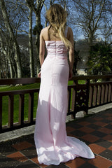 Sheath One-shoulder Wide Strap Front Slit Floor Length Chiffon Paillette Evening Dress-Ballbella