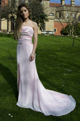 Sheath One-shoulder Wide Strap Front Slit Floor Length Chiffon Paillette Evening Dress-Ballbella