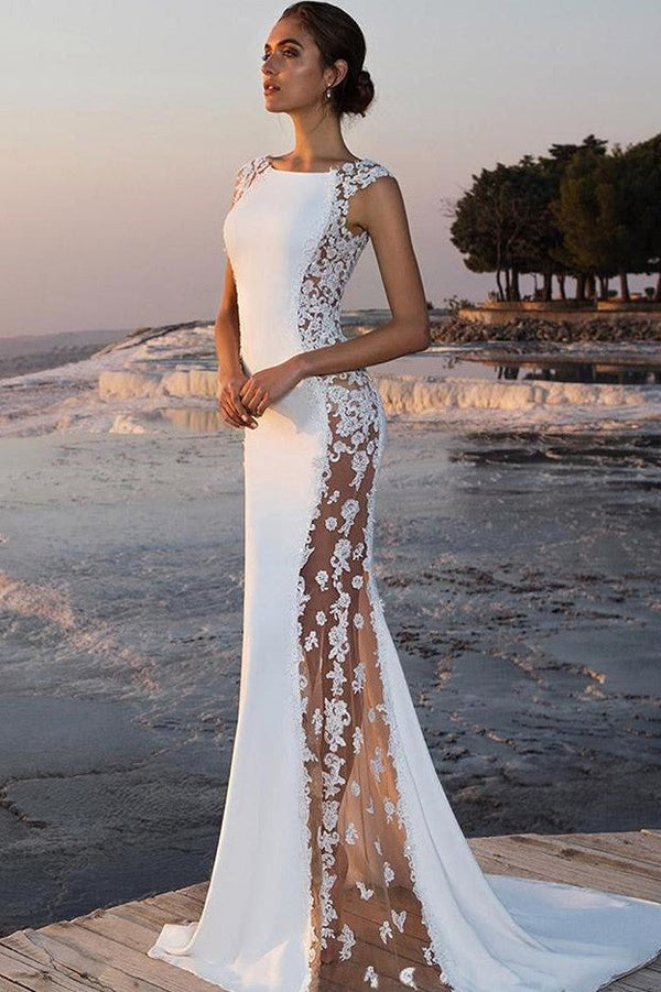 Sheath Round Collar Floor Length Chiffon Crochet Flower Evening Dress Sheath Round Collar Floor Length Chiffon Crochet Flower Evening Dress