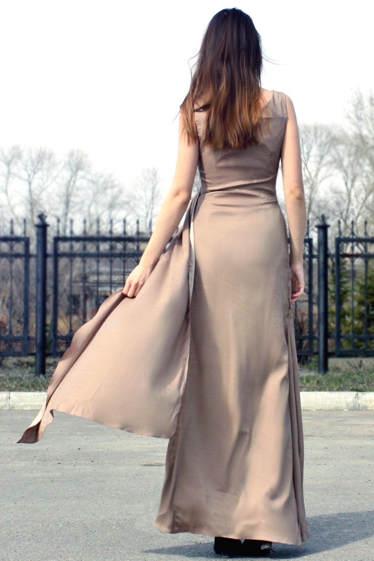 Sheath Small Round Collar Floor Length Chiffon Evening Dress