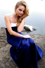 Sheath Strapless Floor Length Charmeuse Evening Dress-Ballbella