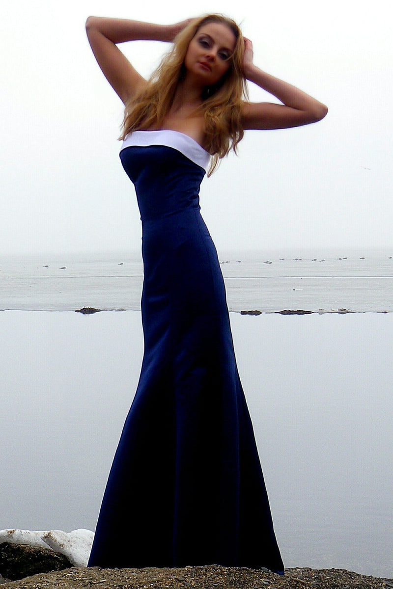 Sheath Strapless Floor Length Charmeuse Evening Dress-Ballbella