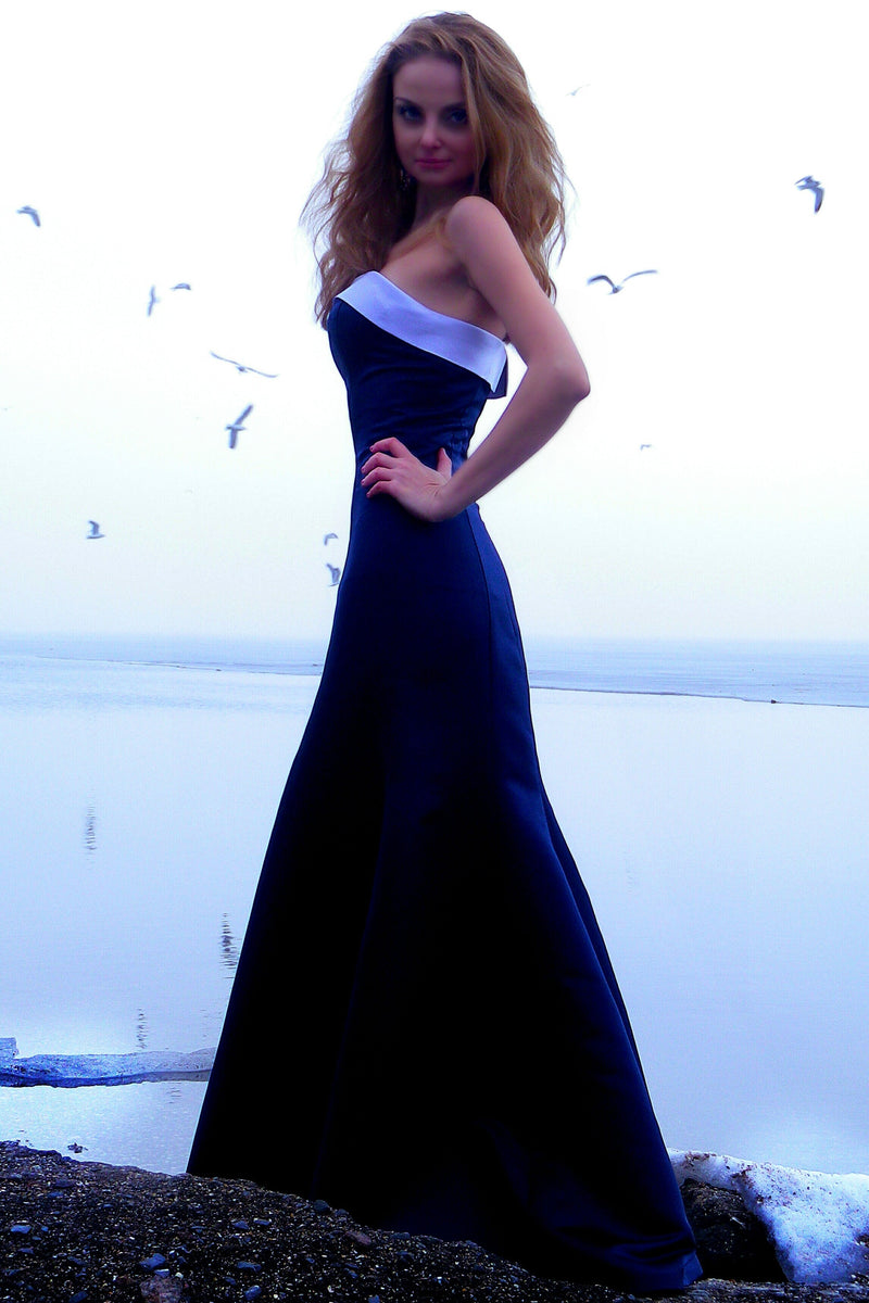 Sheath Strapless Floor Length Charmeuse Evening Dress-Ballbella