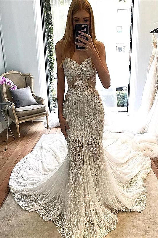 Sheath Strapless Floor Length Tulle Paillette Wedding Dress-Ballbella
