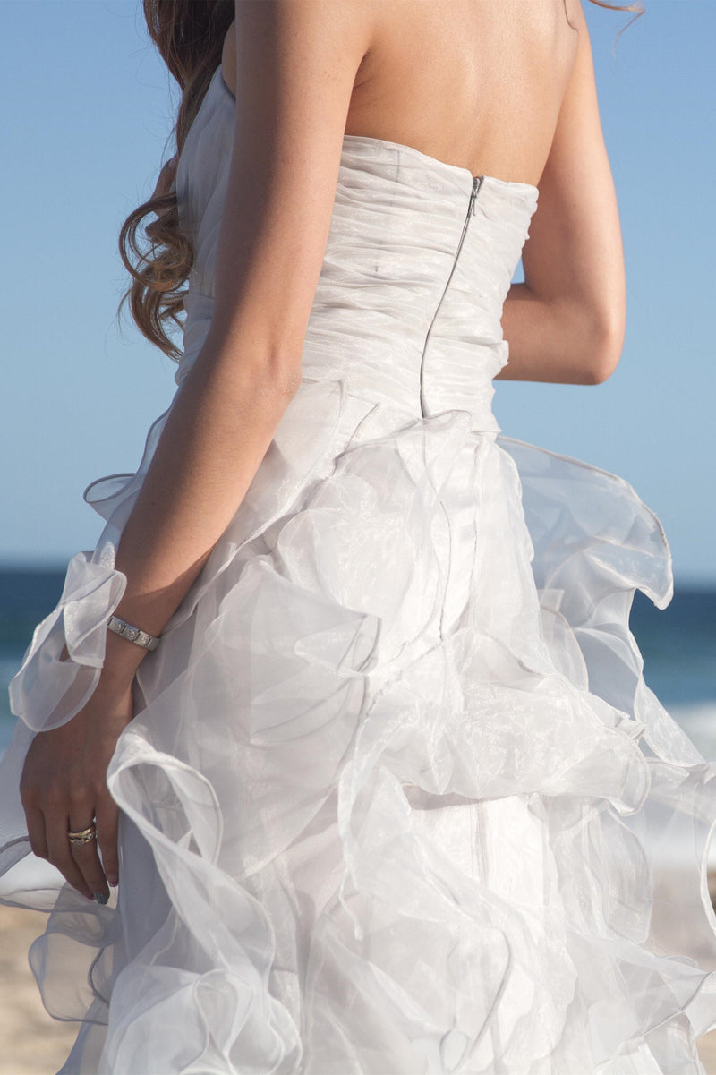 Sheath Sweetheart Floor Length Organza Lotus Leaf Pendulum Wedding Dress-Ballbella