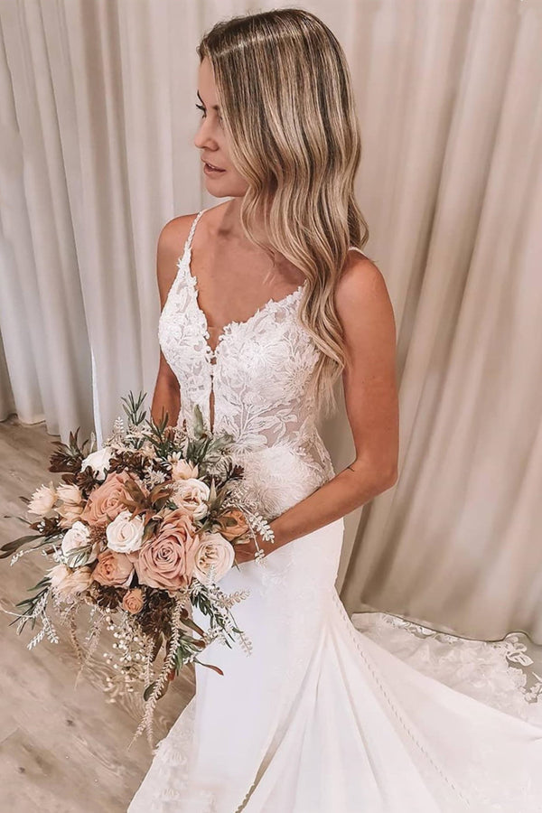 Sheath V-Neck Spaghetti Strap Floor Length Backless Chiffon Applique Wedding Dress Sheath V-Neck Spaghetti Strap Floor Length Backless Chiffon Applique Wedding Dress