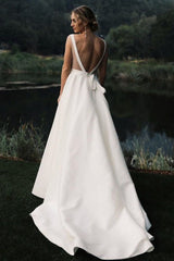 Sheath V-neck Wide Strap Floor Length Backless Chiffon Wedding Dress-Ballbella