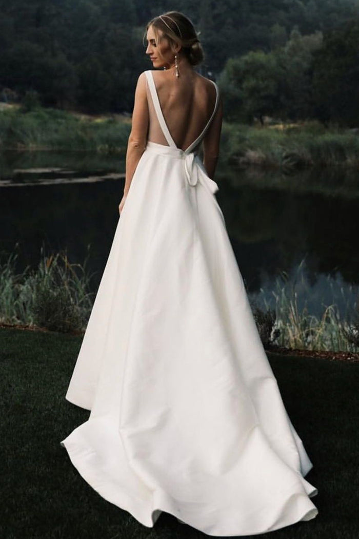 Sheath V-neck Wide Strap Floor Length Backless Chiffon Wedding Dress Sheath V-neck Wide Strap Floor Length Backless Chiffon Wedding Dress