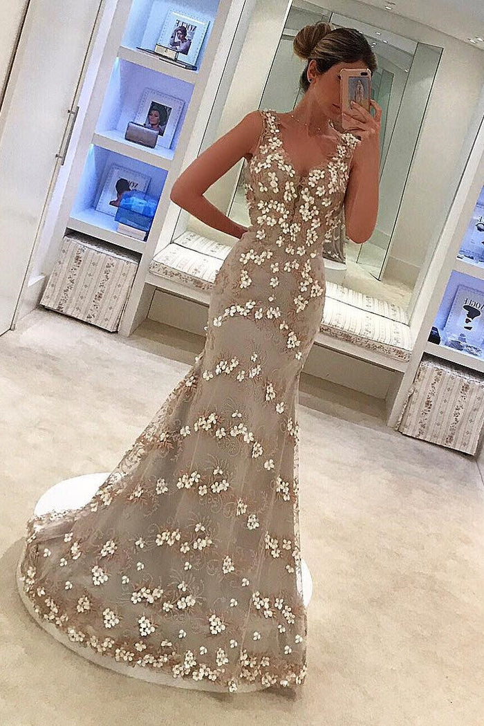 Sheath V-neck Wide Strap Floor Length Organza Embroidery Evening Dress Sheath V-neck Wide Strap Floor Length Organza Embroidery Evening Dress