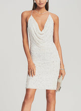 Sheath/Column Cowl Neck Short/Mini Sequined Homecoming Dresses-Ballbella