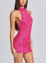 Sheath/Column Halter Sleeveless Short/Mini Sequined Homecoming Dresses-Ballbella