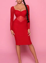 Sheath/Column Long Sleeves Knee-Length Jersey Homecoming Dresses-Ballbella