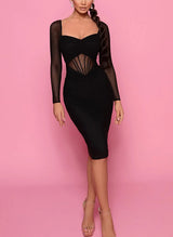 Sheath/Column Long Sleeves Knee-Length Jersey Homecoming Dresses-Ballbella