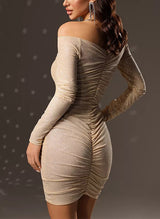 Sheath/Column Off-The-Shoulder Long Sleeves Short/Mini Homecoming Dresses-Ballbella