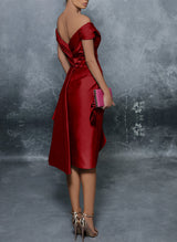 Sheath/Column Off-The-Shoulder Satin Homecoming Dresses With Split Front-Ballbella