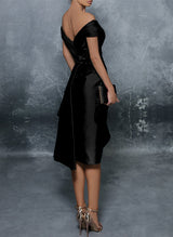 Sheath/Column Off-The-Shoulder Satin Homecoming Dresses With Split Front-Ballbella