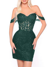 Sheath/Column Off-The-Shoulder Short/Mini Lace Homecoming Dresses-Ballbella